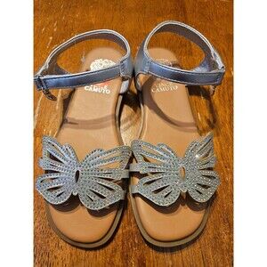 Vince Camuto Sandals Size 2 Girls Butterfly Rhinestones Adjustable Straps Silver